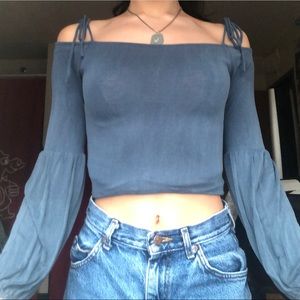 Green long sleeve cold shoulder shirt